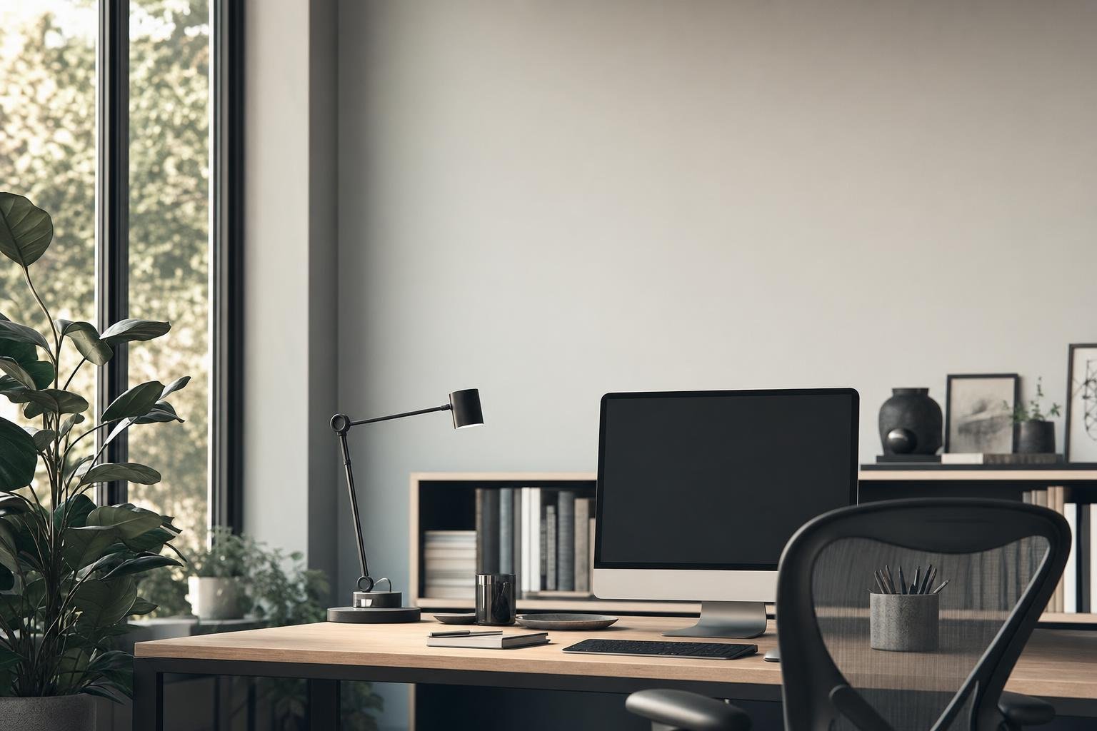 Modern operations workspace with dashboards on screen