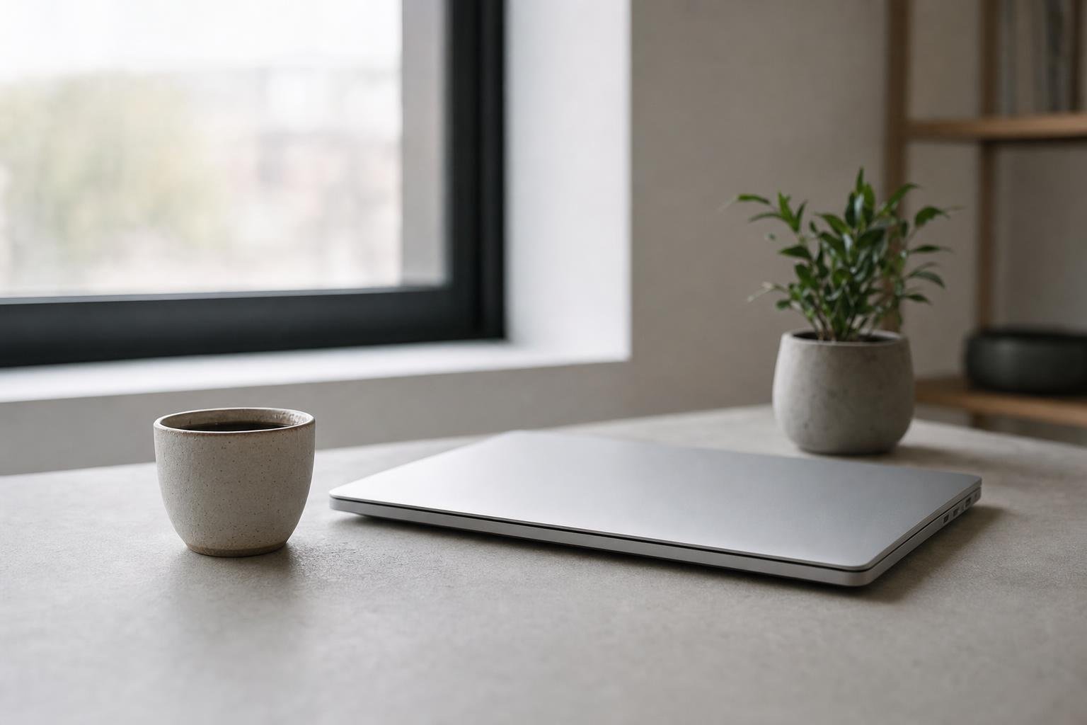 Clean minimal desk with a laptop